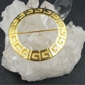 AUTHENTIC VINTAGE ROUND GG GIVENCHY LOGO BROOCH GOLD TONE PIN